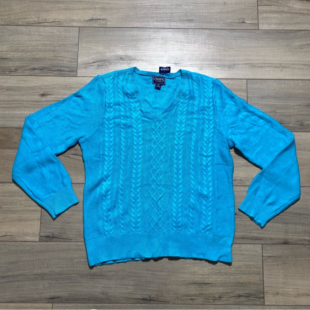 Chaps Womens Long Sleeve Cable-Knot Front Sweater Size XL‎ Teal